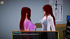 Erotic hentai game features redhead with small tits in family scenario
