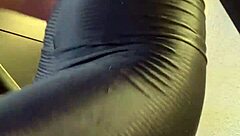 Red-haired fitness slut licks outdoors