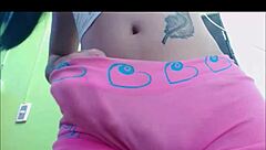 Transsexual babe in pink undies masturbating on cam 😏