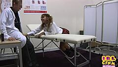 Teen in uniform enjoys a wild 3some with missionary action at doctor's office.