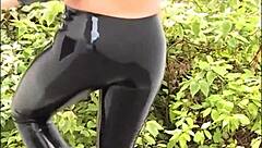 Blonde Babe Feels Intense Pleasure in Latex Boots Outdoors