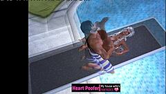 Intense sex on pool jumping board