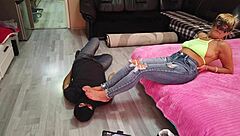 Why not worship the feet of this blonde mature woman?