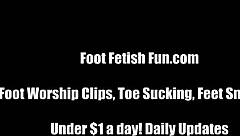 I want you to sniff our stockings, little foot freak.