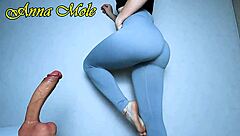 Anna mole slowly rides huge dildo in leggings.