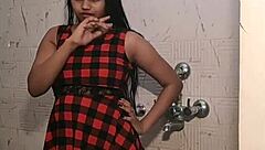 Young Indian girl masturbates in the bathroom revealing her tight and wet pussy and bare butt