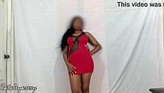 big tits model posing in sexy red dress?