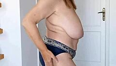 Eager mature woman Mariaold sways her large, drooping breasts during seductive dance