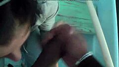 Hot Brunette Couple Naked On Boat, Giving Blowjob Outdoors