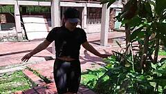 my trainer bangs me hard after workout with cum on tits