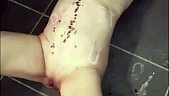 Slave gets cumshot after blowjob and bdsm.