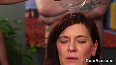 Unusual Centerfold Receives Cumshot Facial Eating Jizm