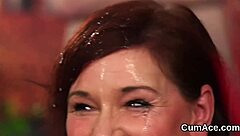 Unusual Centerfold Receives Cumshot Facial Eating Jizm