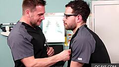 Hans Berlin and Angel Ventura having gay sex with oral, rimjob, and bareback fucking