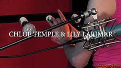 Two hot stepsisters perform lesbian sex on stage with licking and fingering.