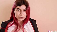 Redhead hottie Toffina toys shaved pussy