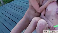 Rough hardcore gangbang with drone hunter outdoors