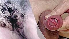 I shoot another load of cum into a hairy pussy hole during hardcore fucking