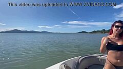 big tits babe fucks monster cock outdoor on boat for creampie