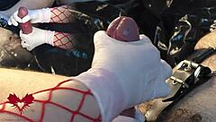 Mistress masturbates my cock with white gloves and dilator