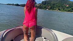 big tits babe fucks monster cock outdoor on boat for creampie