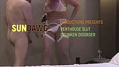 Penthouse slut in white lingerie seduces group with licking and riding