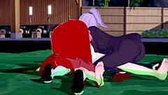 Shuna and Shion's naughty encounter in the hot springs, inspired by the popular anime series