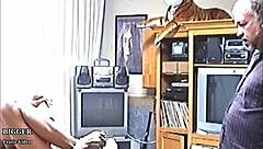 Twin sitters pull a switch on their boss with blowjob and cumshot