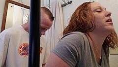 bathroom quickie with wife, big tits teasing