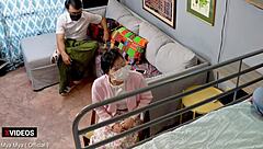 Hotel owner seduces cute Asian teen guest with natural tits during room rental, leading to orgasm