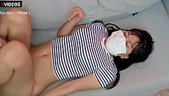 Hotel owner seduces cute Asian teen guest with natural tits during room rental, leading to orgasm