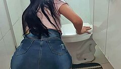 Sexy mini-skirted girl gets doggy style and cleans up bulge in her crotchless panties