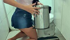 Sexy mini-skirted girl gets doggy style and cleans up bulge in her crotchless panties