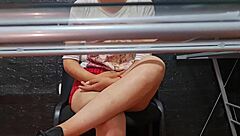 Spy cam catches cute Mexican secretary Nataly in risky upskirt moment outdoors