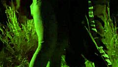 Blowjob and Mutual Masturbation Outdoors with Natural Tits and Pantyhose