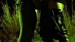 Blowjob and Mutual Masturbation Outdoors with Natural Tits and Pantyhose