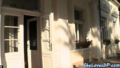 Big tits babe bent over for double penetration and assfucking