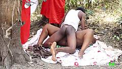 Doggystyle and fingering my curvy ebony wife in a shrine of wealth