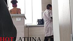 A steamy threesome with my next-door neighbor in the kitchen - Colombian beauty from Medellin
