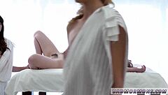 Adorable teen and maid enjoy relaxing massage at temple