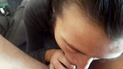 Petite teen gives amazing blowjob and takes huge cumshot!