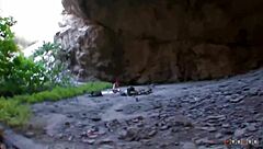 Older Guy's Hard Cock Fills Her Tight Holes in Public