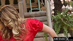 I watch sexy blonde masturbate to orgasm in football kit