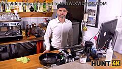 Shaved pussy babe caught cheating with old client in cuckold scenario.