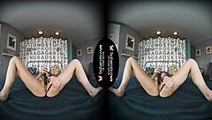 Check out Macy Ssen solo in VR, gently using vibrator on her small tits 😊