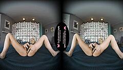 Check out Macy Ssen solo in VR, gently using vibrator on her small tits 😊