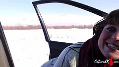 Sloppy blowjob and cum swallow in car