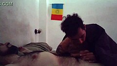 Morning blowjob to hairy gay guy in bed