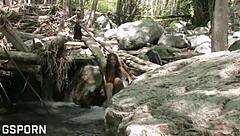 Hot Damn! Sexy Natural 18 YO Girl Fingers Her Hairy Pussy in the Forest!