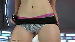 Brunette enjoys machine session